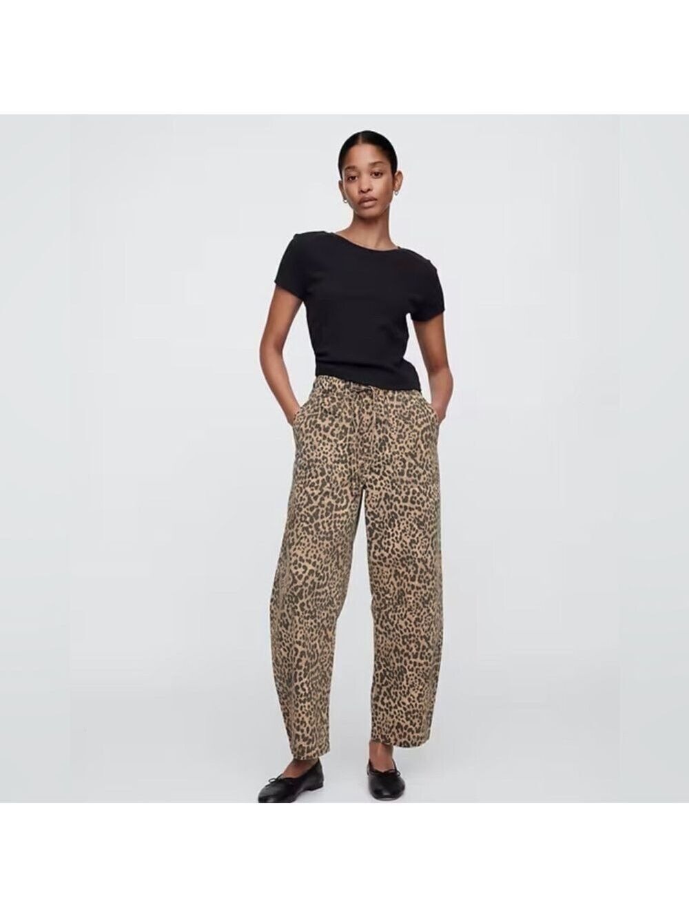 Gap BoHo Leopard Animal Print Pull-On Barrel Denim Jeans NWT SP Mid-rise Grunge - Picture 1 of 6